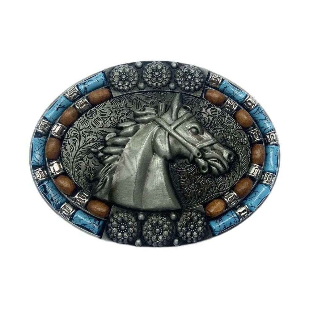 4283 Horse Head Turquoise Belt Buckle Horse Head Oval Antique Warrior ’s